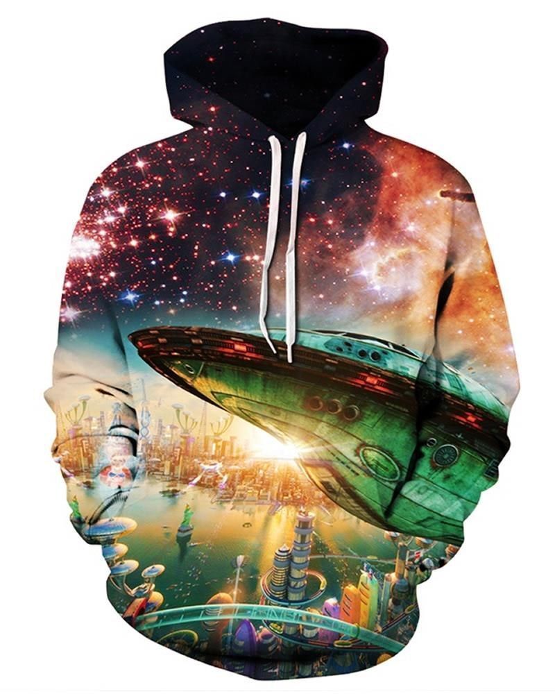 Gifury UFO Hoodie UFO Above The City 3D Hoodie UFO Apparel 2022