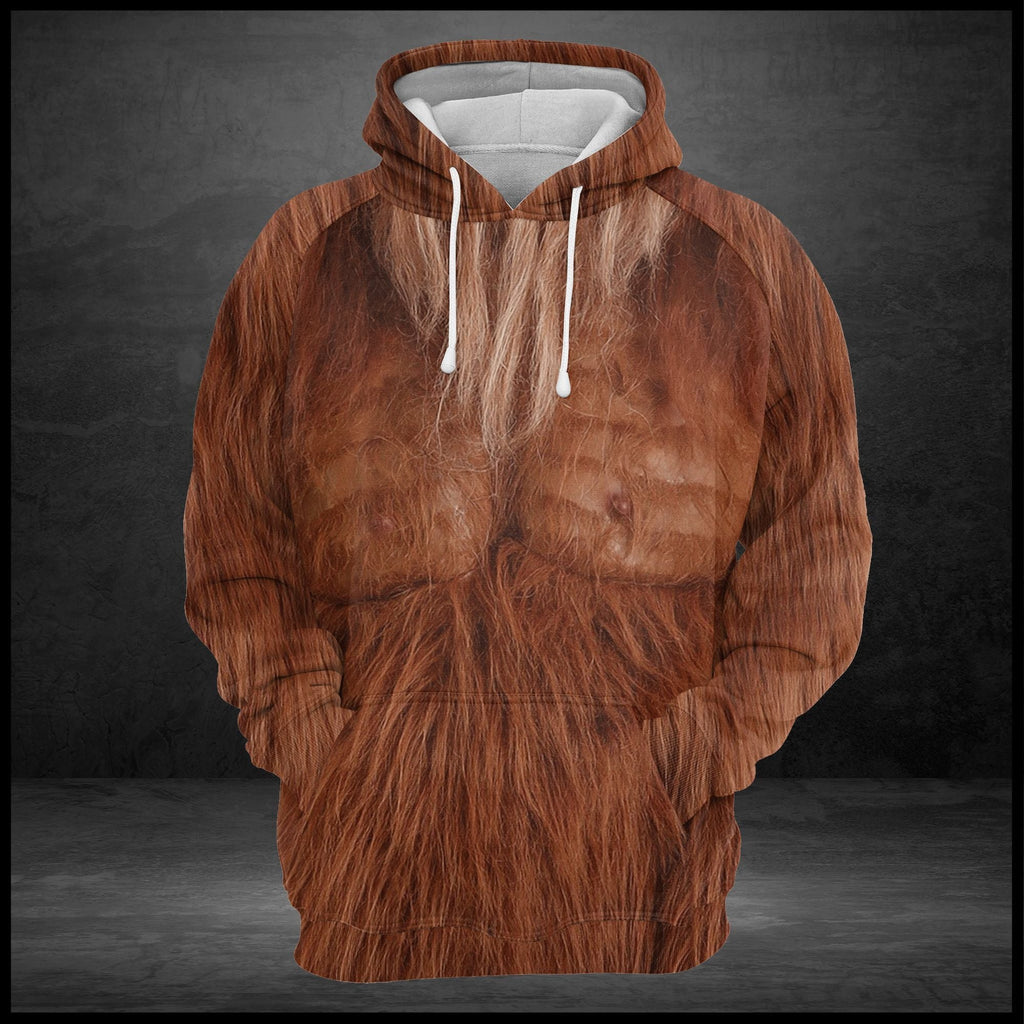 Friday89 Bigfoot Hoodie Brown Bigfoot Fur Costume 3D Hoodie Apparel Adult Full Size Full Print