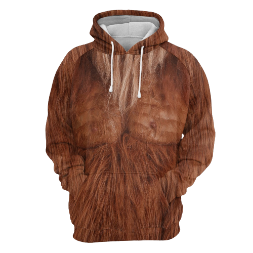 Friday89 Bigfoot Hoodie Brown Bigfoot Fur Costume 3D Hoodie Apparel Adult Full Size Full Print