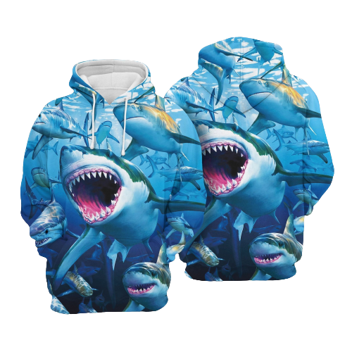  Shark Hoodie Many Sharks Scary Shark Teeths Blue Hoodie Apparel ADutl Unisex Full Print