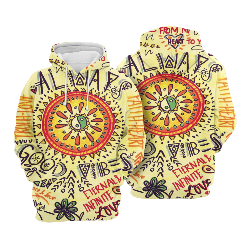  Hippie Hoodie Always Good Vibes Eternals Infinite Yin And Yang Sun Yellow Hoodie Apparel Unisex Full Print Full Size