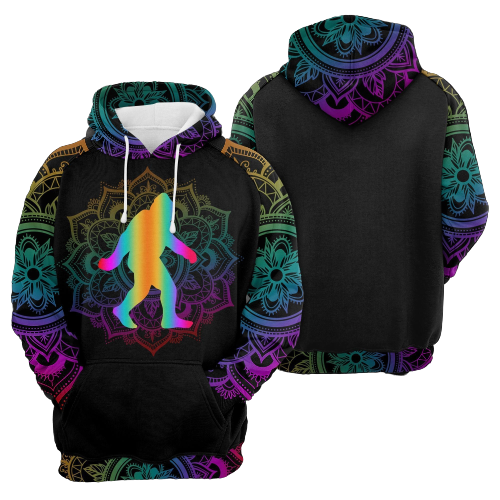 Bigfoot Hoodie Bigfoot Mandala Radiant Colors Yellow Green Pink Hoodie Apparel Adult Full Print