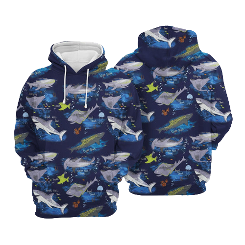  Shark Hoodie Hammerhead Shark White Shark Pattern Dark Ocean Hoodie Apparel Adult Unisex Full Print