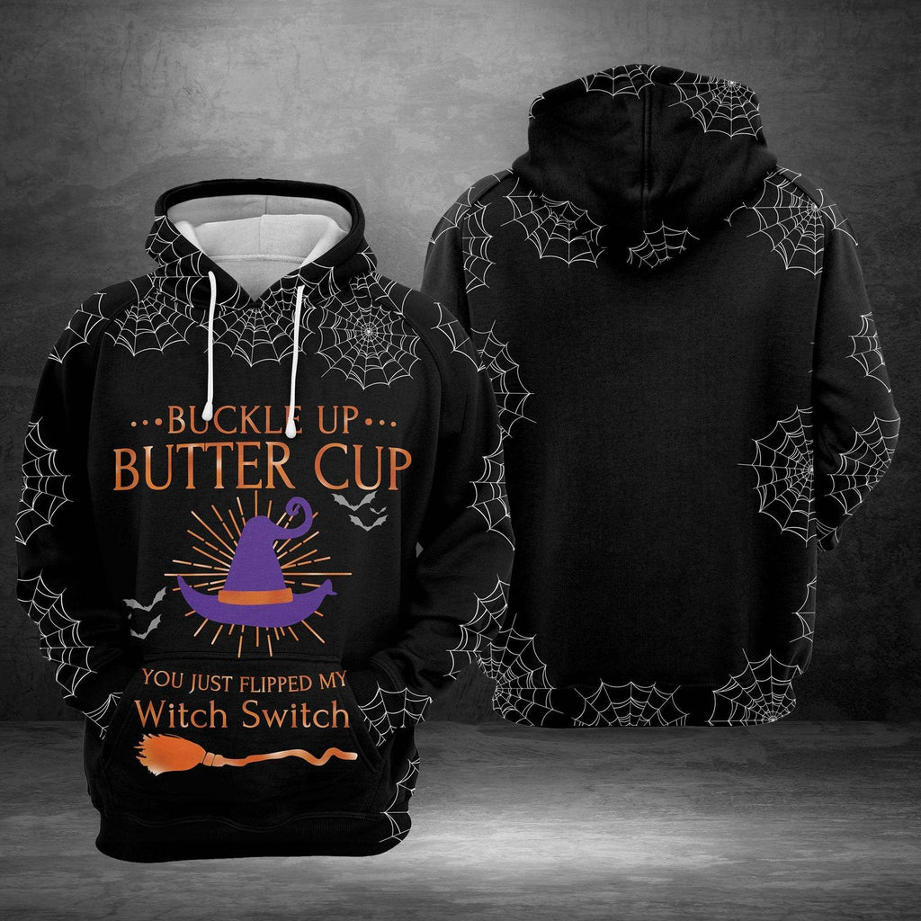 Gifury Halloween Hoodie Halloween Apparel Witch Hoodie Buckle Up Butter Cup You Just Flipped My Witch Switch Spiderweb Black Hoodie 2022