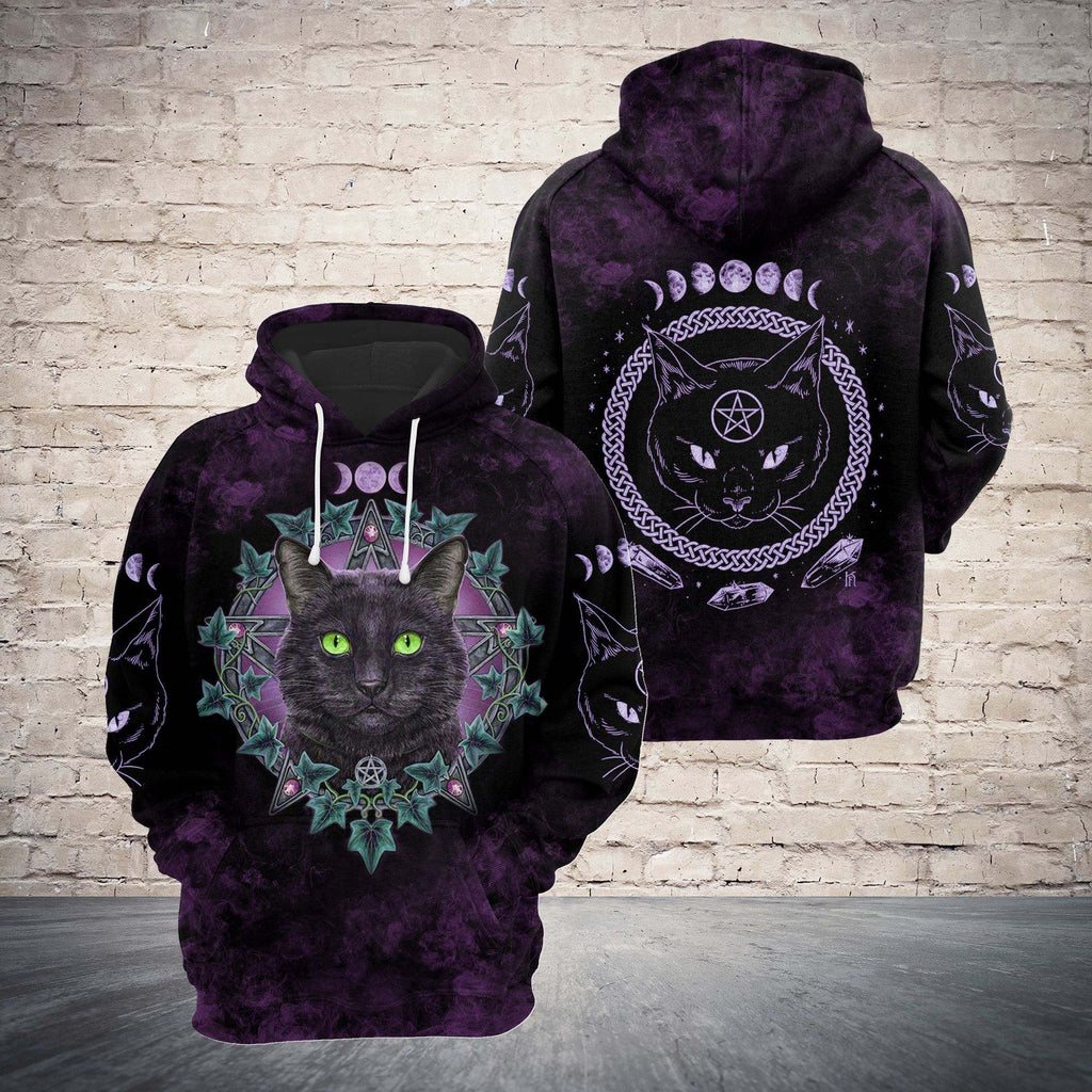 Gifury Halloween Hoodie Halloween Apparel Witch Hoodie Black Cat Witchcraft Moon Crystal Purple Hoodie 2022