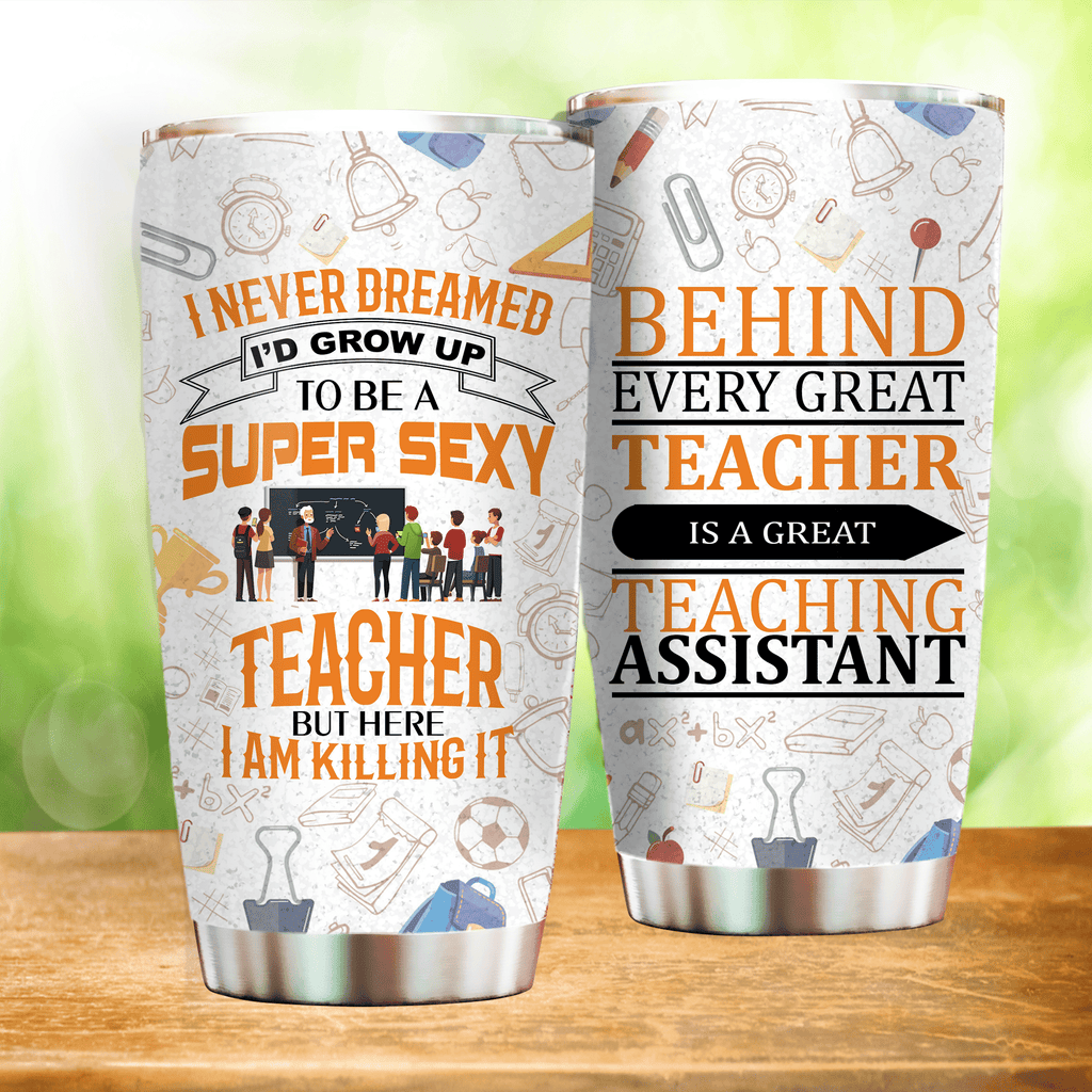 Gifury Teacher Tumbler 20 Oz Behind Every Great Teacher Is A Great Teaching Assistant White Tumbler Teacher Travel Mug 2022