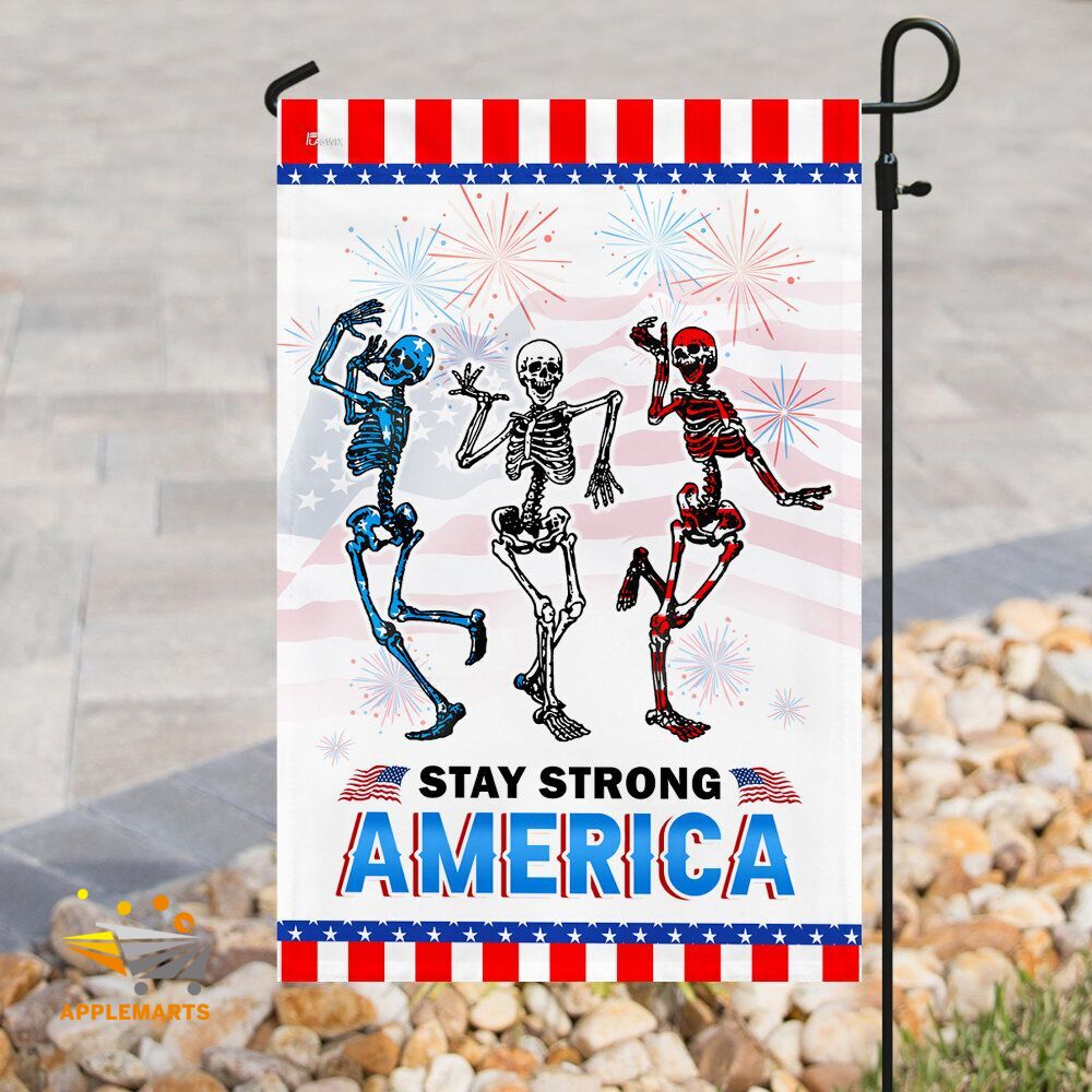 Independence Day Flags Skull Dancing Stay Strong America 4th Of July Garden And House Flag