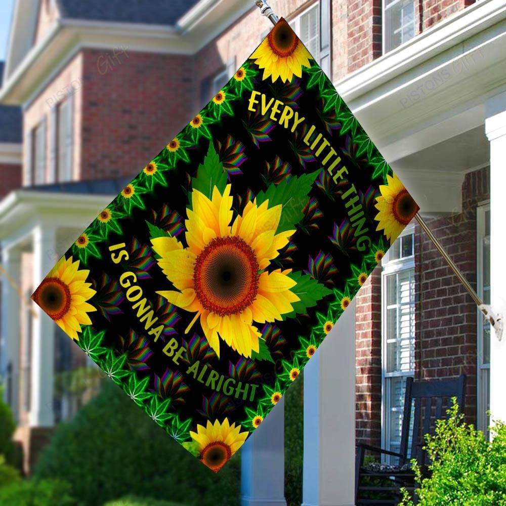  Hippie House Flag Every Little Thing Is Gonna Be Alright Weed Sunflower Garden Flag