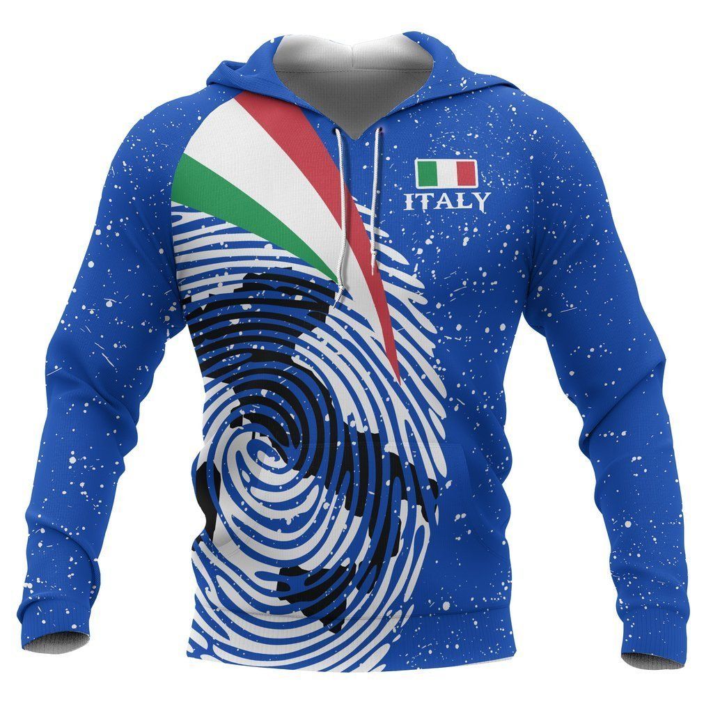 Gifury Italy Hoodie Italy Apparel Italy Map And Flag Fingerprint Blue Hoodie 2022