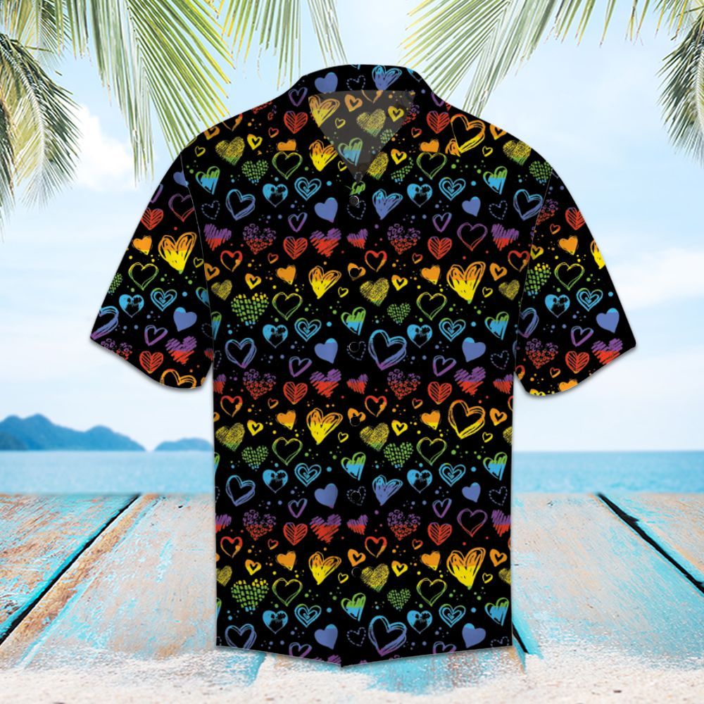  LGBT Pride Hawaii Shirt LGBT Rainbow Hearts Pattern Hawaiian Shirt