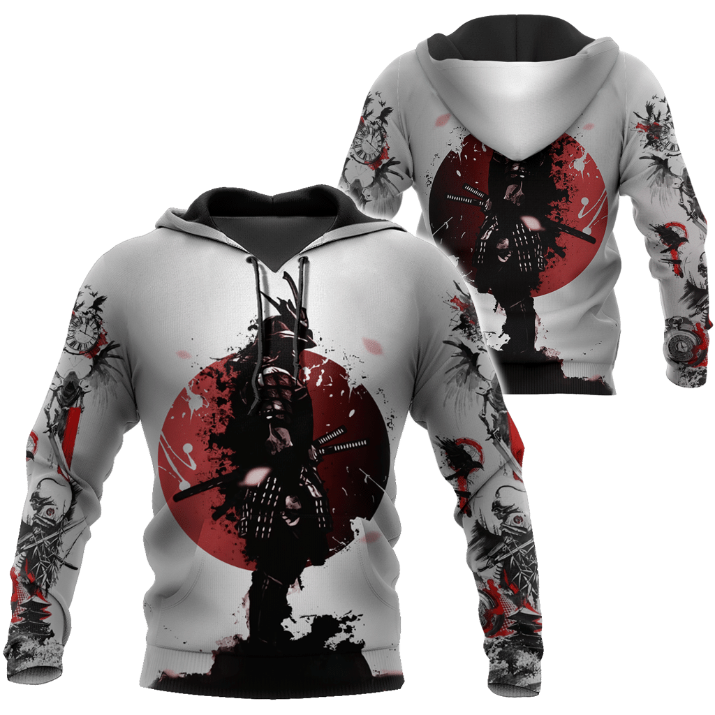 Gifury Japan Hoodie Japanese Samurai Art Watercolor Black White Red Hoodie Japan Apparel 2022