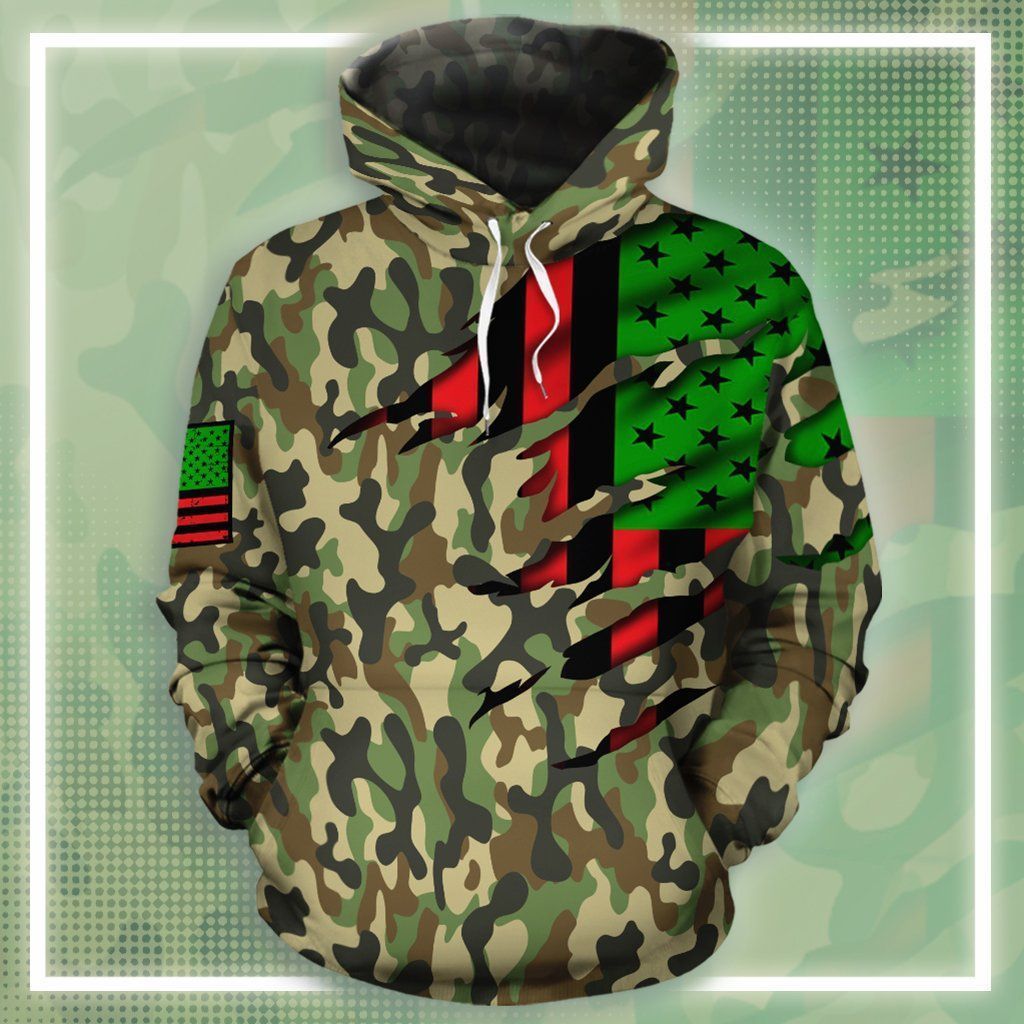 Veteran Hoodie Green Army Camouflage Flag Veteran Hoodie Apparel Adult Full Size Full Print