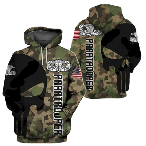 Air Force Veteran Apparel Camoflage Skull Papatrooper Logo Black Green Hoodie Apparel Adult Full Size