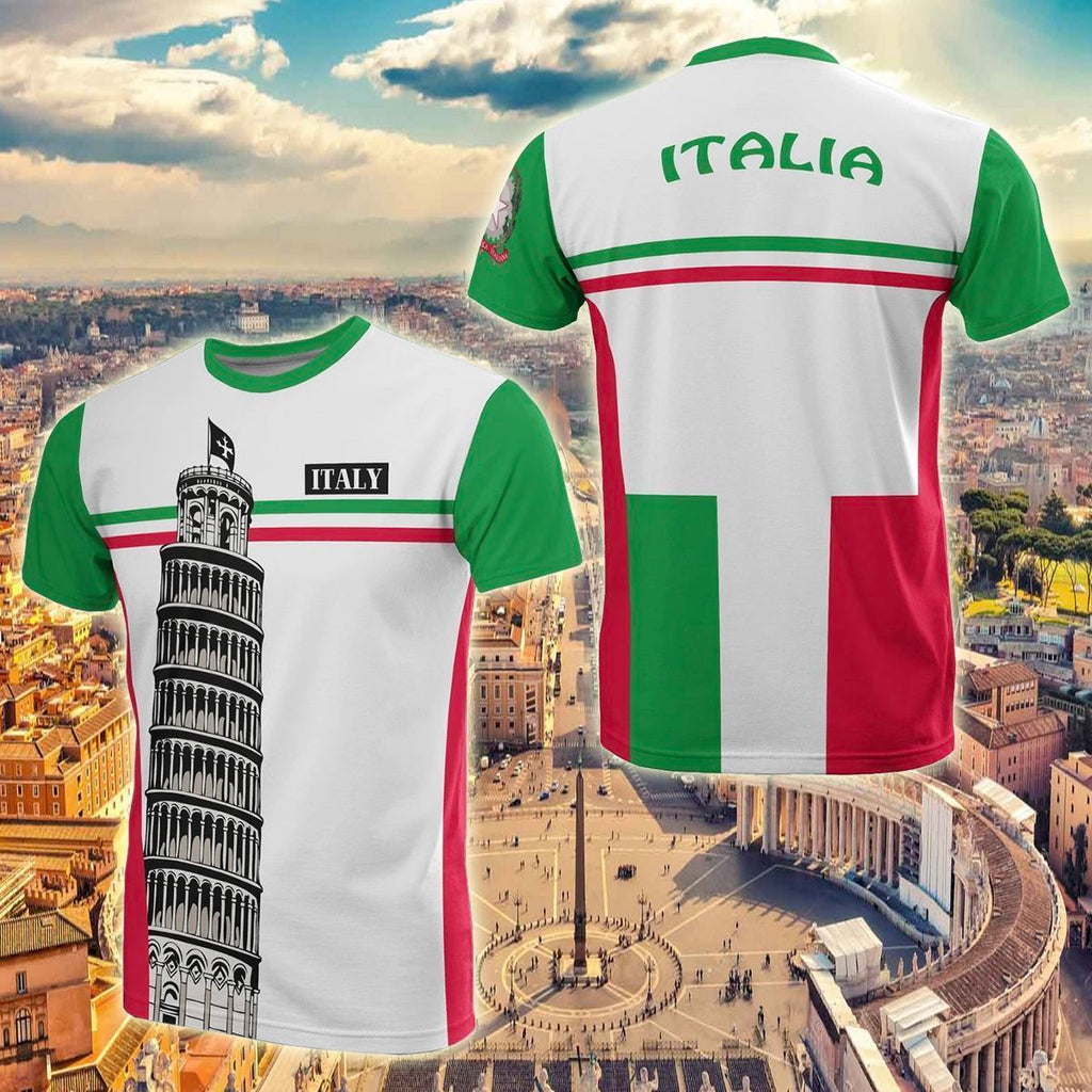 Gifury Italy T-shirt Pisa Tower Italia Flag Color Green Red White T-shirt Italy Apparel 2022