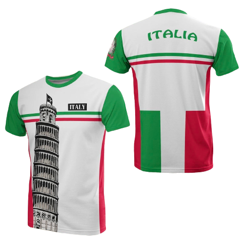 Gifury Italy T-shirt Pisa Tower Italia Flag Color Green Red White T-shirt Italy Apparel 2023