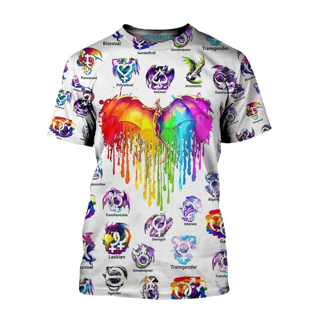 LGBT Dragon Shirt Rainbow Dragon Heart LGBT Pride T-shirt Hoodie ADult Unisex Full Print