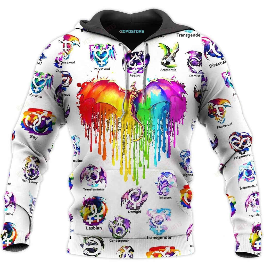 LGBT Dragon Shirt Rainbow Dragon Heart LGBT Pride T-shirt Hoodie ADult Unisex Full Print