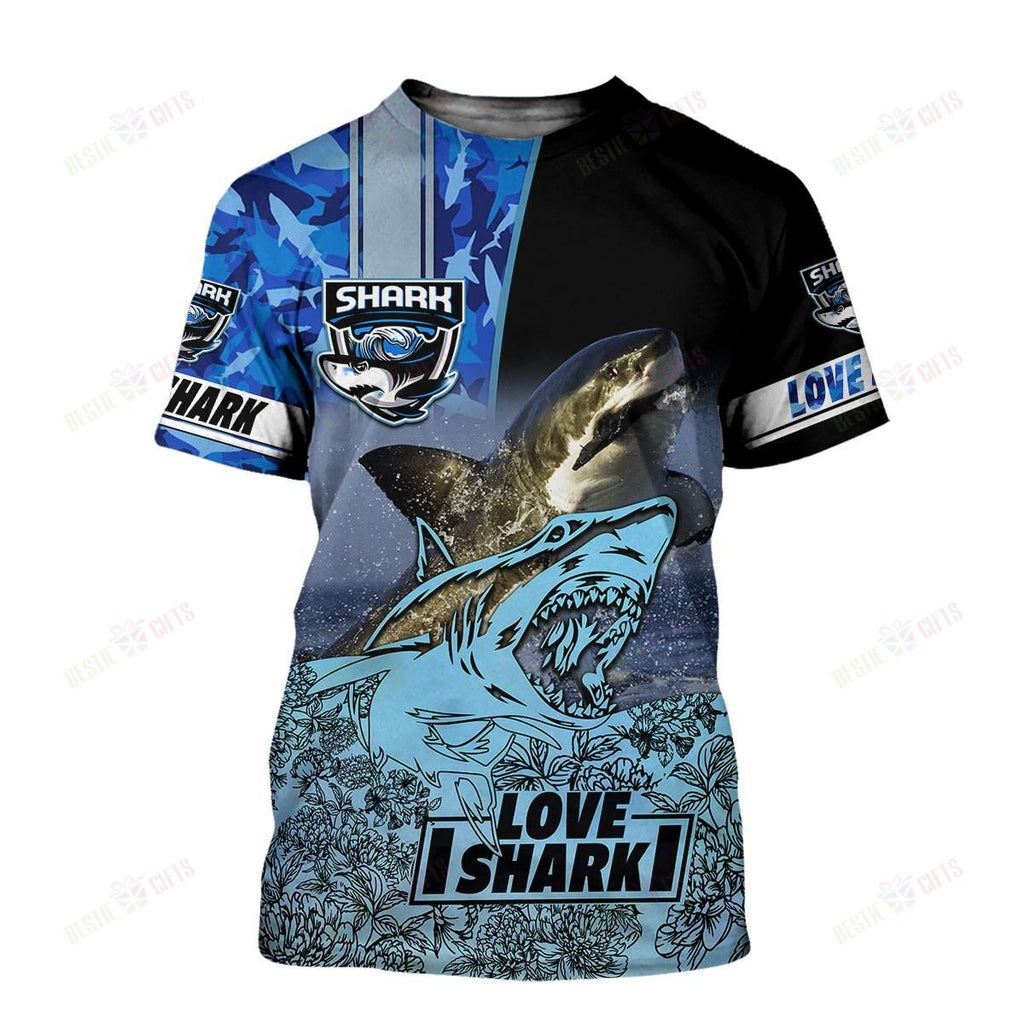  Shark T-shirt Shark Silhouette Love Shark 3d Black Blue T-shirt Hoodie Apparel Full Size Full Print Unisex