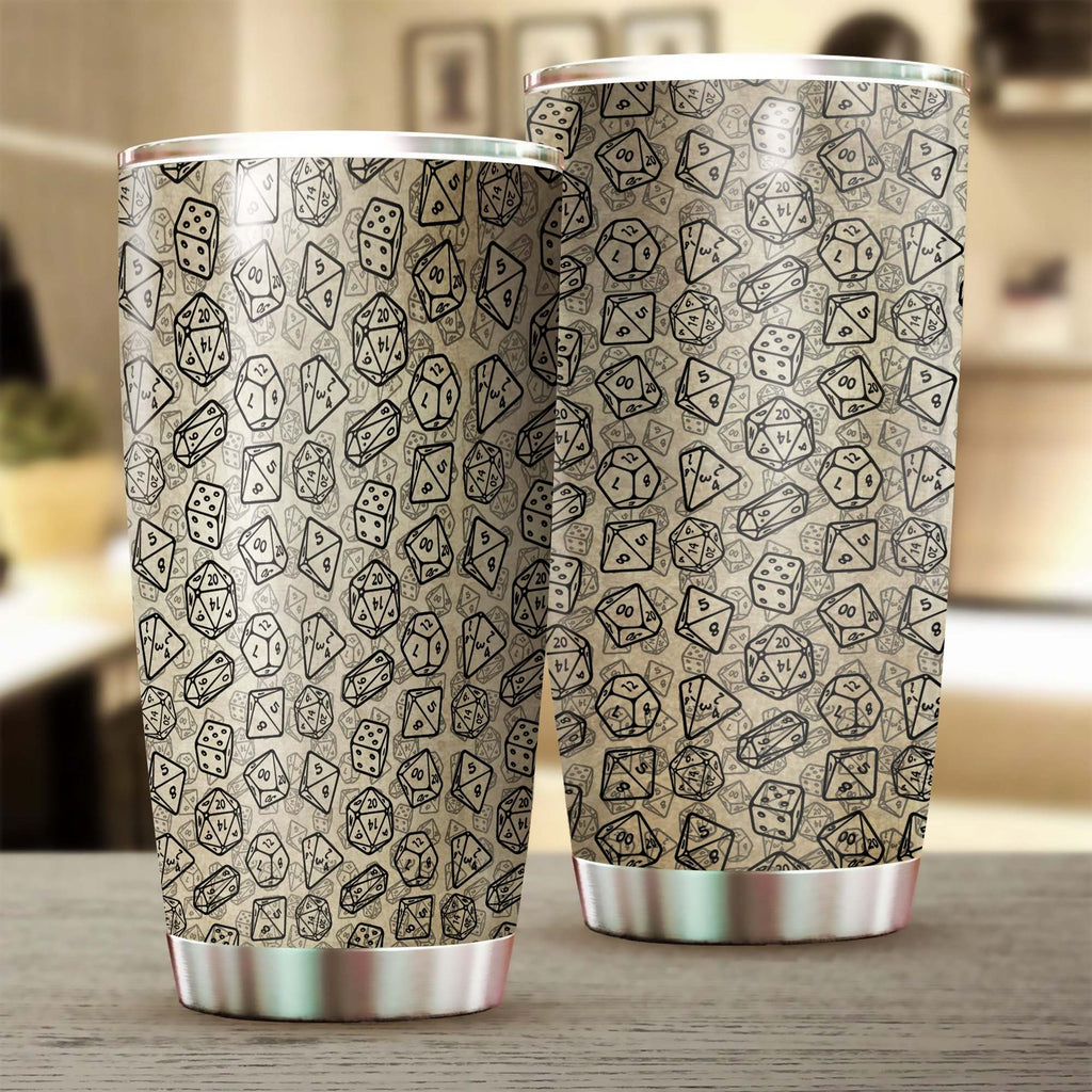  Dungeon And Dragon Tumbler 20 oz Vintage Dices Pattern Grey Tumbler Cup 20 oz