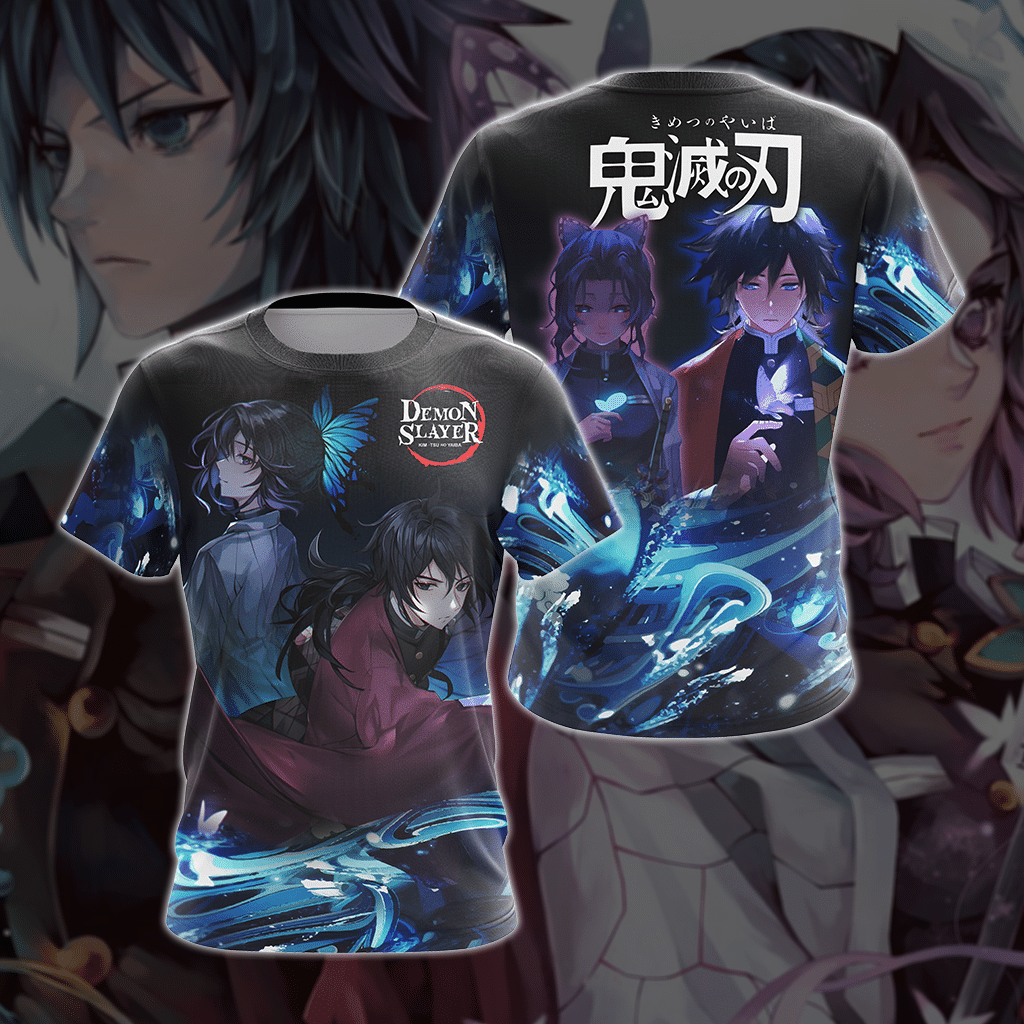  Demon Slayer Shirt Giyu Tomioka And Shinobu Kocho Blue Black Hoodie Demon Slayer Hoodie