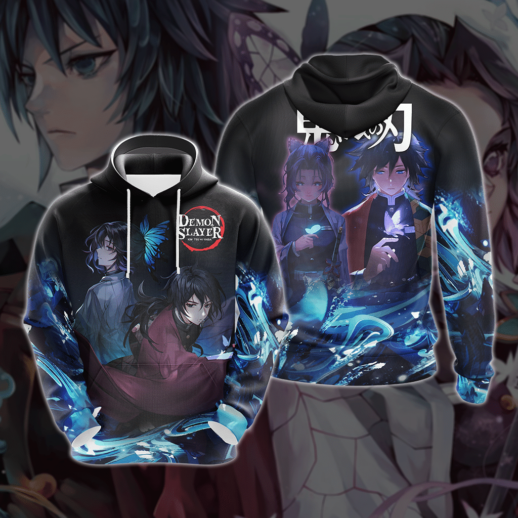  Demon Slayer Shirt Giyu Tomioka And Shinobu Kocho Blue Black Hoodie Demon Slayer Hoodie