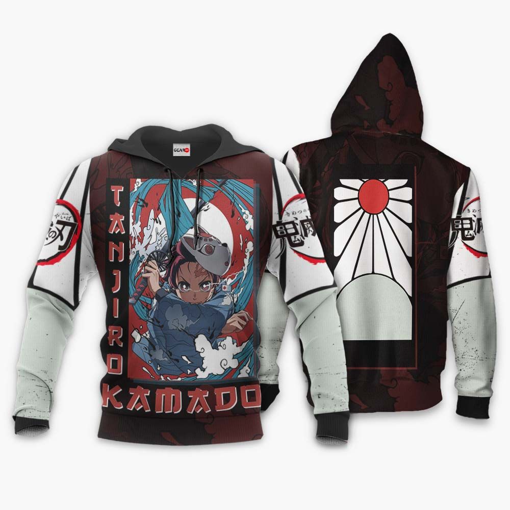  Demon Slayer Hoodie Tanjiro Kamado Raising Sun White Brown Hoodie Kimetsu No Yaiba Hoodie Demon Slayer Apparel