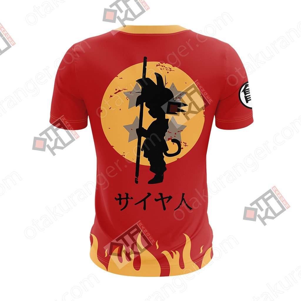  Dragon Ball T-shirt Chibi Son Goku Silhouette Fire Red Shirt Goku T-shirt  