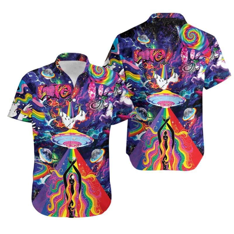 Gifury UFO Hawaiian Shirt UFO Hipie Style Love Multicolor Hawaii Shirt UFO Aloha Shirt 2023