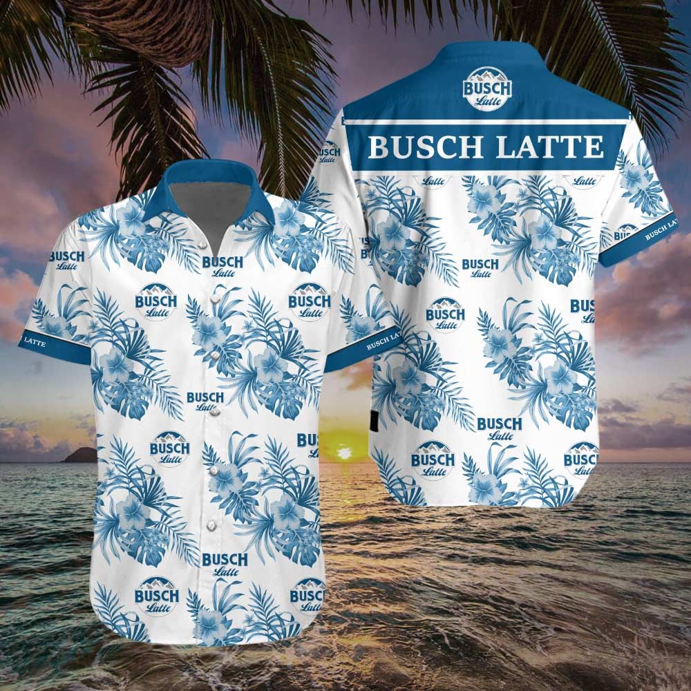  Beer Hawaiian Shirt Busch Light Hibiscus Flower Pattern Blue White