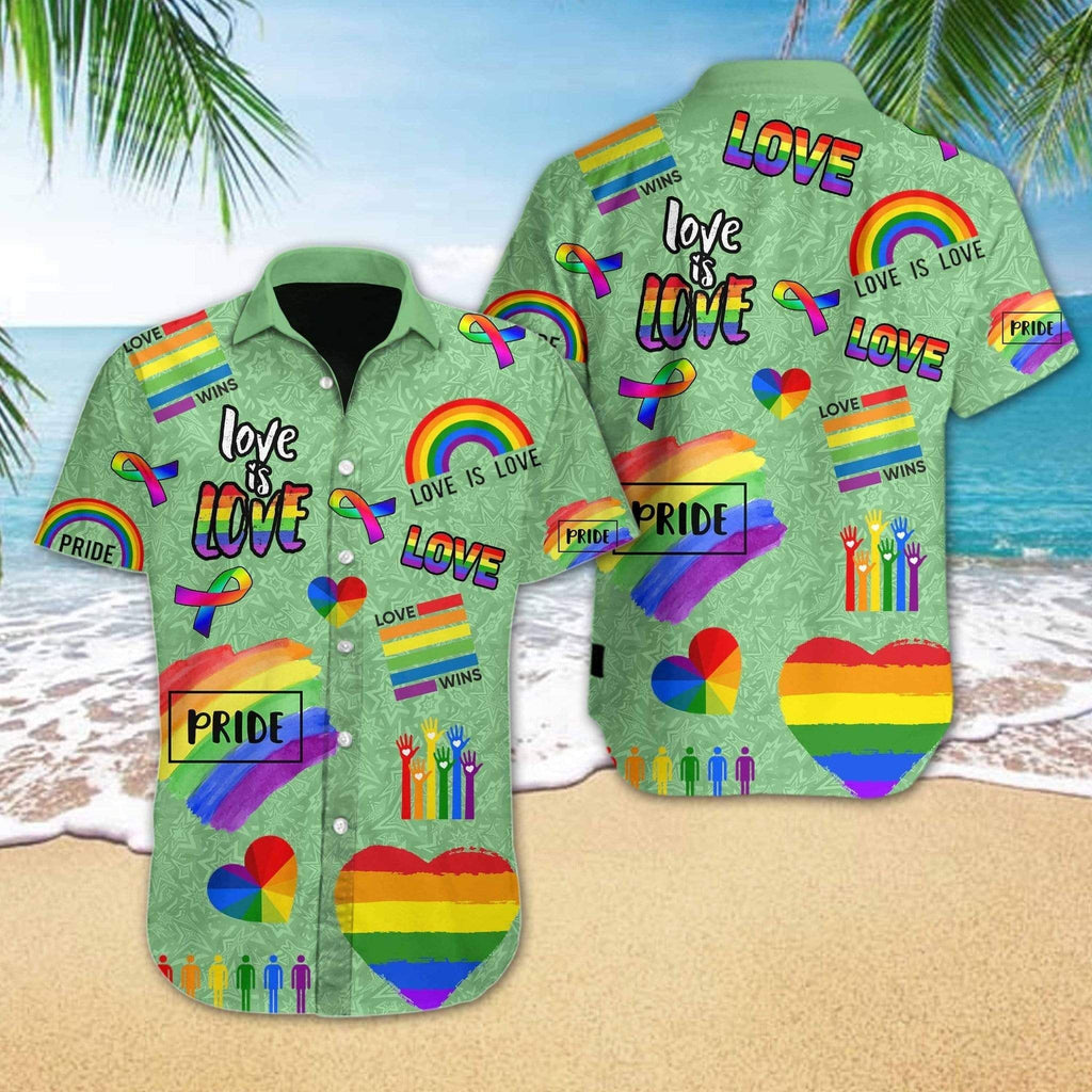 LGBT Hawaii Shirt Pride Love Is Love Rainbow Heart Green Hawaiian Aloha Shirt