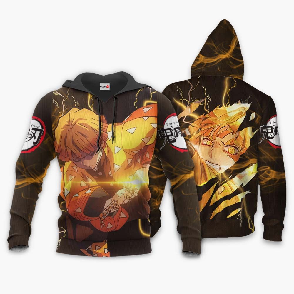  Demon Slayer Hoodie Zenitsu Agatsuma Thunder Brown Hoodie Demon Slayer Apparel