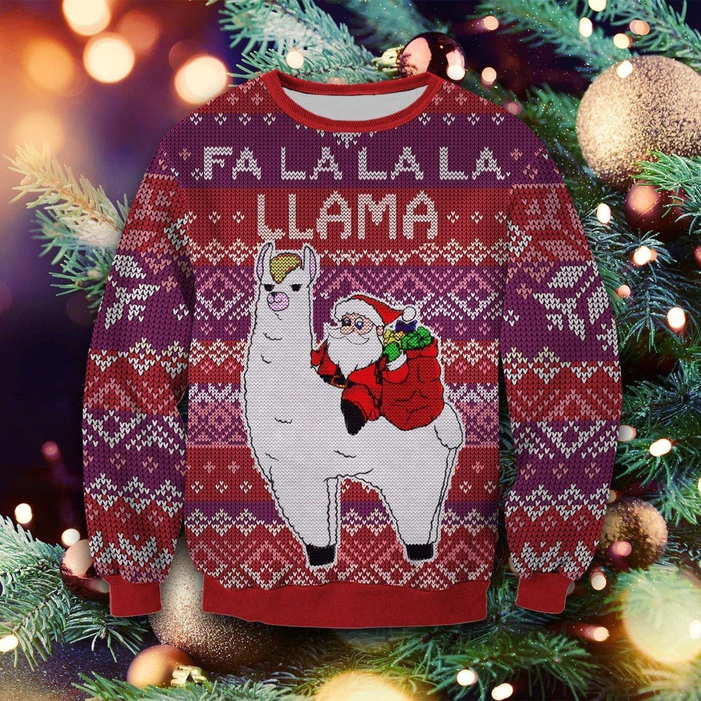 Llama Christmas Sweater Santa Riding Llama Fa La La La Llama Ugly Sweater