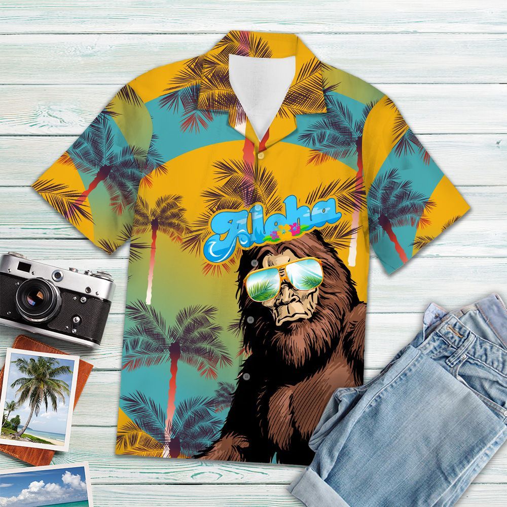 Bigfoot Hawaii Shirt Bigfoot Sunglasses Tropical Hawaiian Aloha Shirt