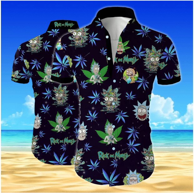  Rick And Morty Hawaiian Shirt Rick And Morty Weed Pattern Black Hawaii Aloha Shirt