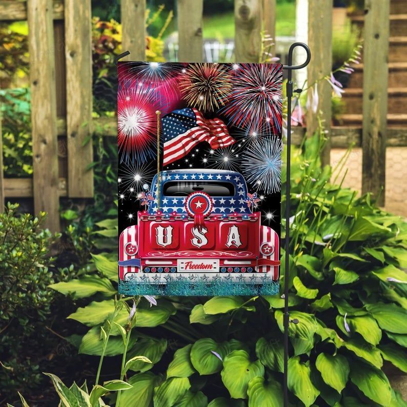 Independence Day Flags American Flag Truck USA Freedom Fireworks Garden Flag 4th Of July House Flag