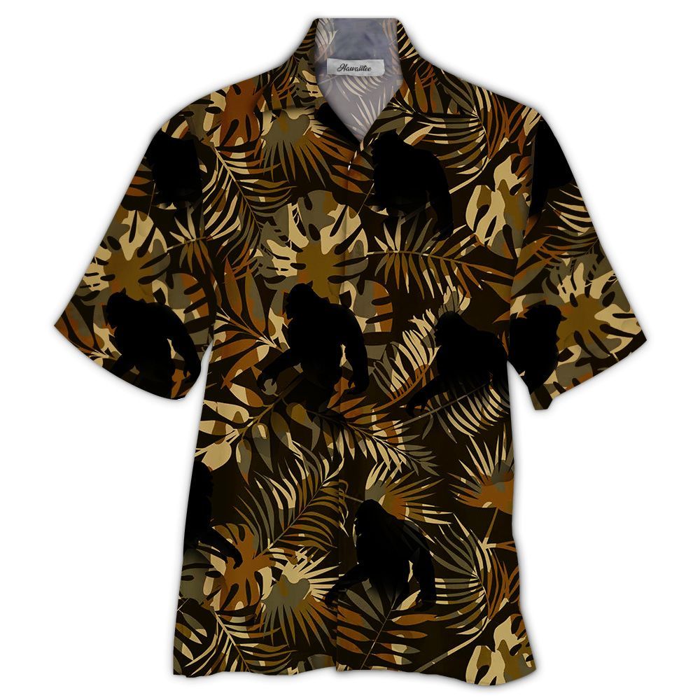 Bigfoot Hawaiian Shirt Bigfoot Tropical Jungle Brown Pattern Hawaii Aloha Shirt
