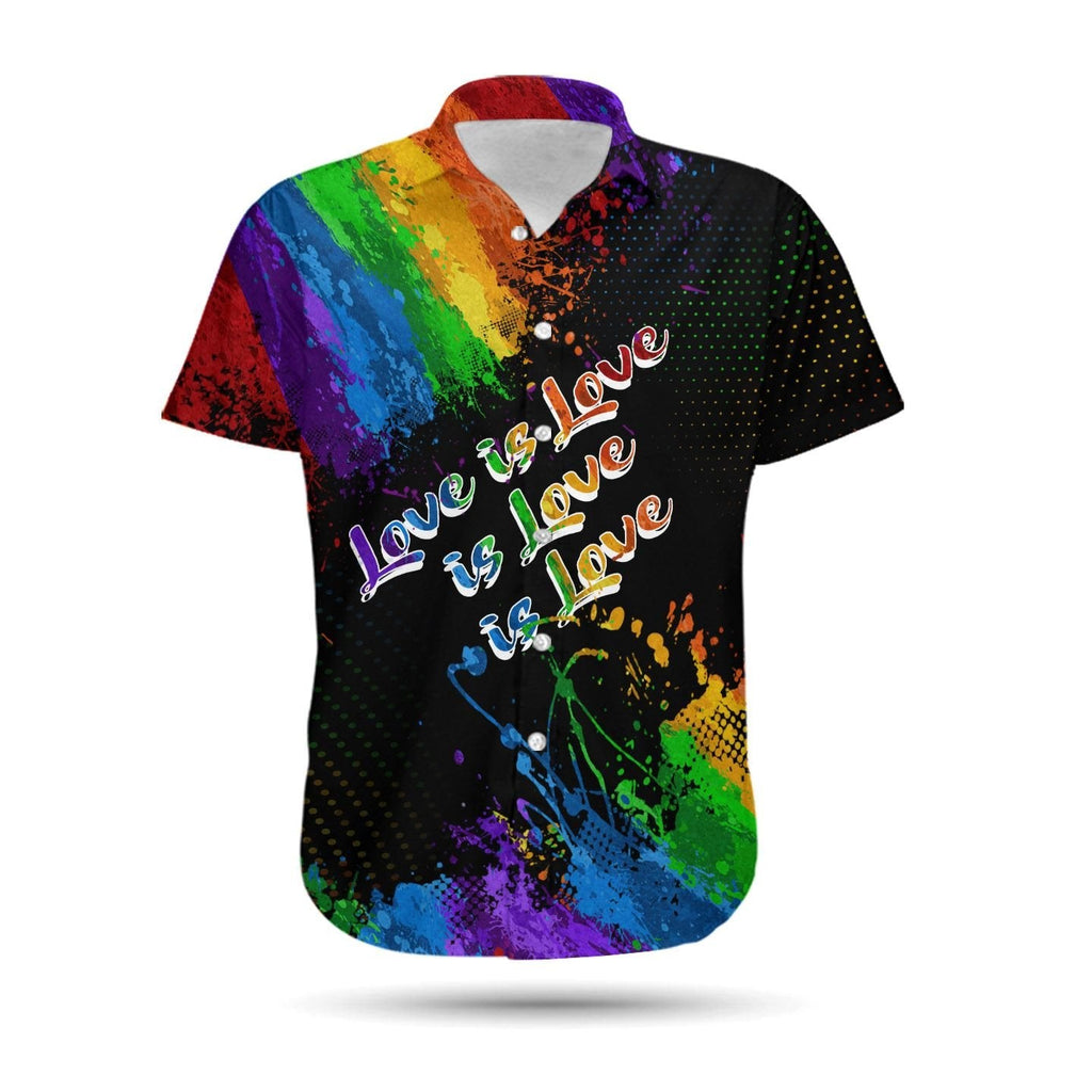 LGBT Hawaiian Shirt Love Is Love Pride Month Rainbow Watercolor Black Hawaii Aloha Shirt
