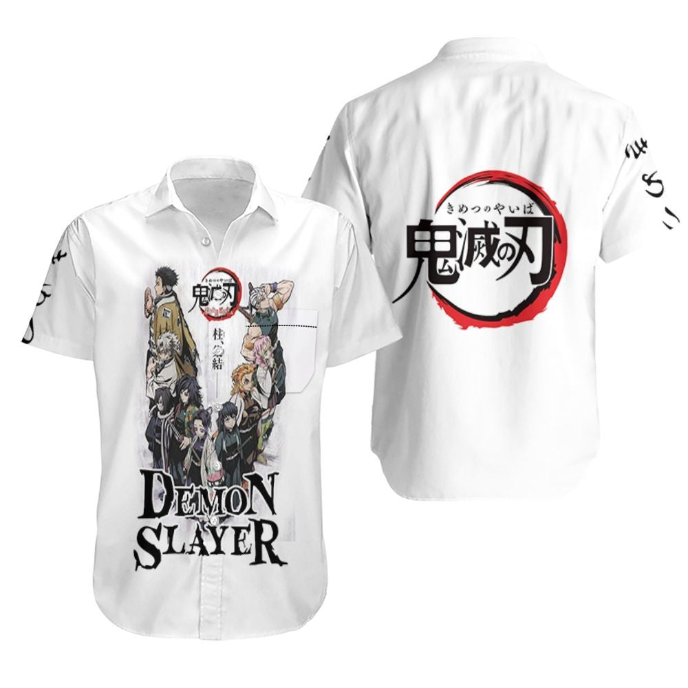  Demon Slayer Hawaii Shirt Kimetsu No Yaiba Hashira And Kisatsutai White Hawaiian Shirt Demon Slayer Aloha Shirt