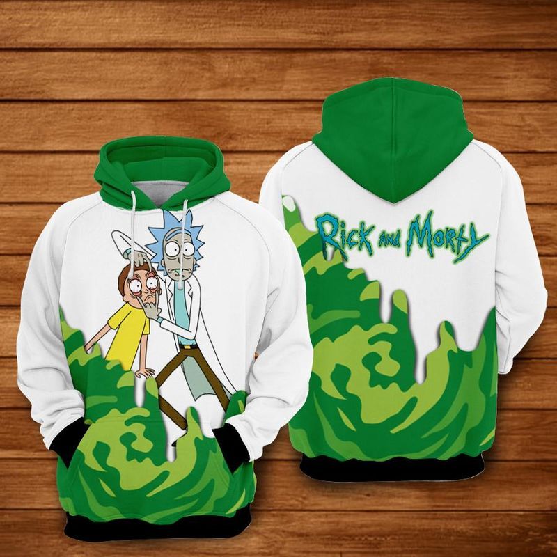  Rick And Morty Hoodie Open His Eye Funny White Green Hoodie Apparel  