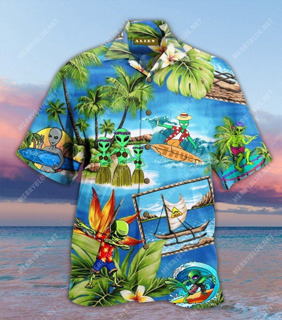 Alien Hawaii Shirt Alien Summer Vacation Blue Hawaiian Shirt Adult Full Print