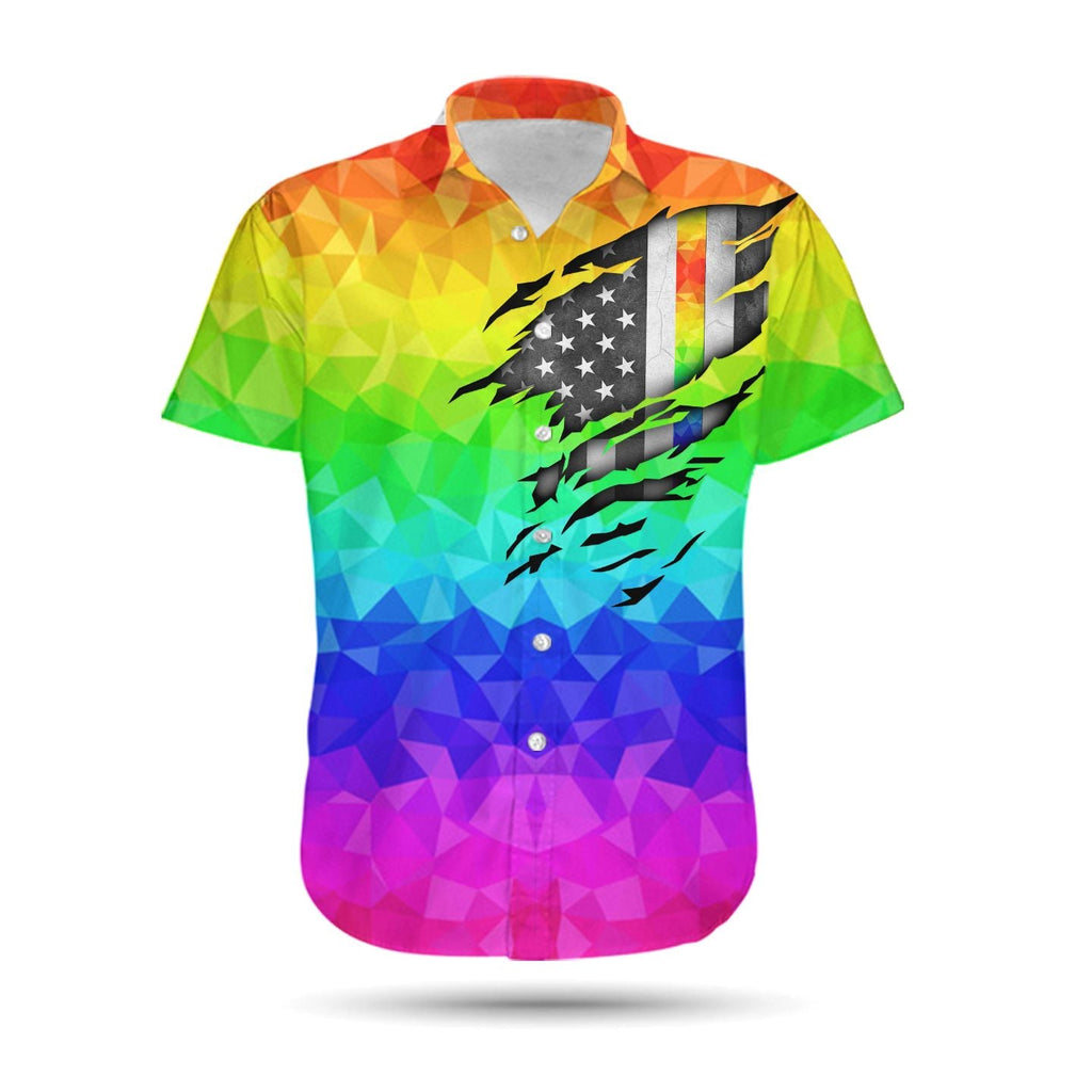  LGBT Pride Hawaiian Shirt Rainbow Polygonal American Flag Inside Hawaii Aloha Shirt