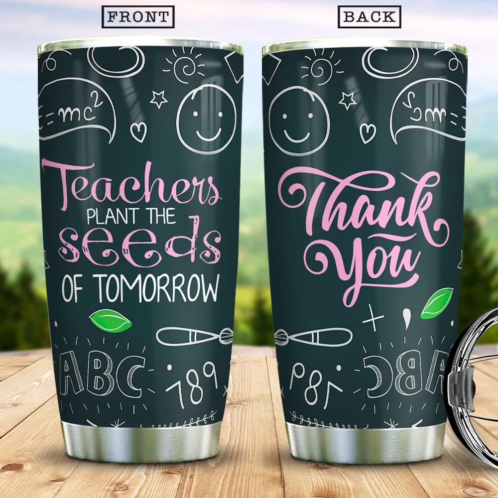 Gifury Teacher Tumbler Cup 20 Oz Thank You Teachers Plant The Seeds Of Tomorrow Black Tumbler Teacher Tumbler 2022