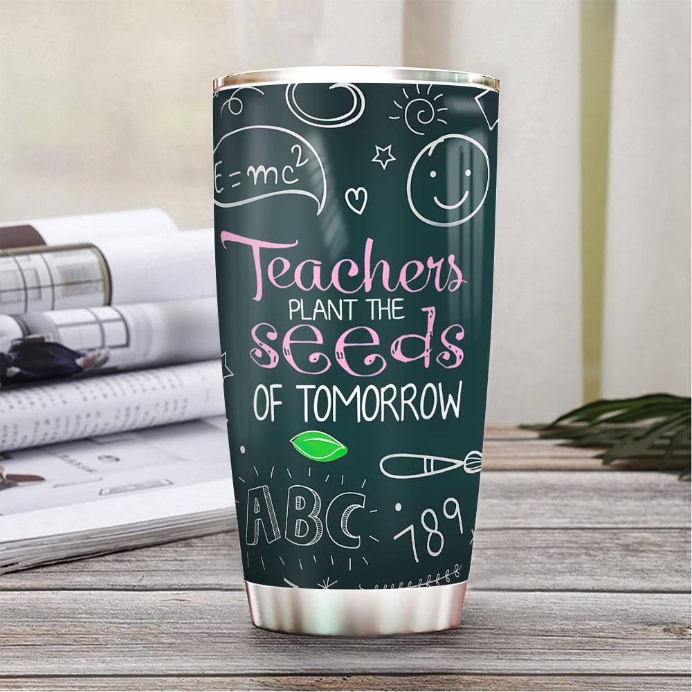 Gifury Teacher Tumbler Cup 20 Oz Thank You Teachers Plant The Seeds Of Tomorrow Black Tumbler Teacher Tumbler 2023