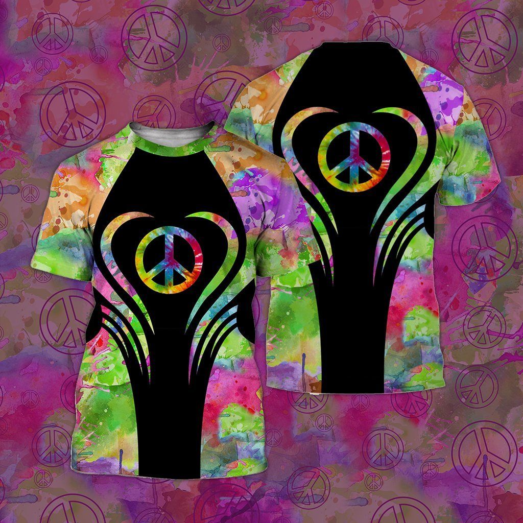  Hippie T-shirt Peace Sign Watercolor Multicolor T-shirt Apparel Adult Colorful Unisex