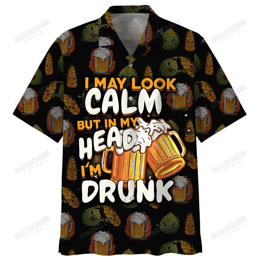 Gifury Beer Hawaii Shirt I May Look Calm But In My Head I'm Drunk Beer Cups Pattern Black Hawaiian Shirt Beer Aloha Shirt 2022