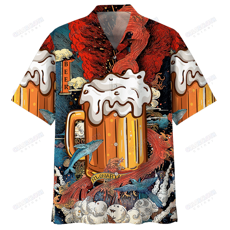 Gifury Beer Hawaii Shirt Beer Cup In Ocean Red Blue Hawaiian Shirt Beer Aloha Shirt 2022