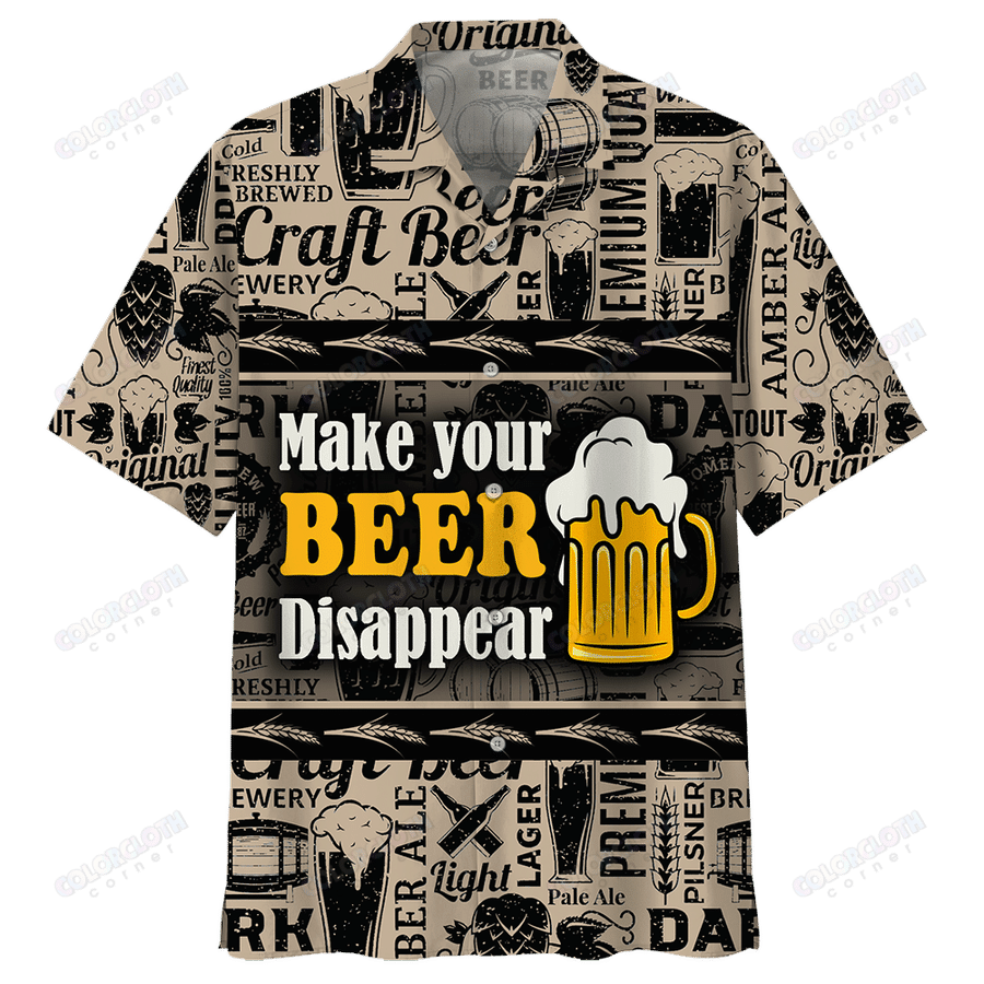 Gifury Beer Hawaiian Shirt Vintage Make Your Beer Disappear Black Pattern Hawaii Shirt Beer Aloha Shirt 2022