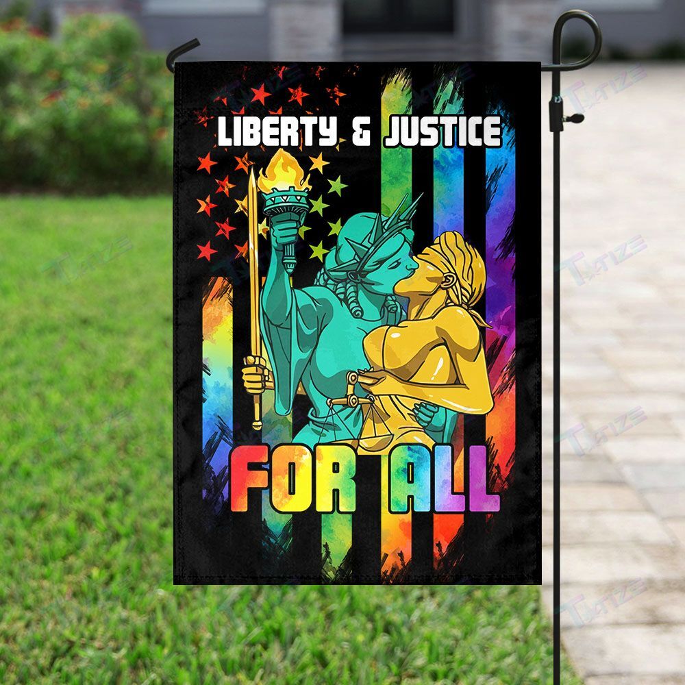LGBT Lesbian Pride House Flag Liberty And Justice For All Lesbian LGBT Garden Flag