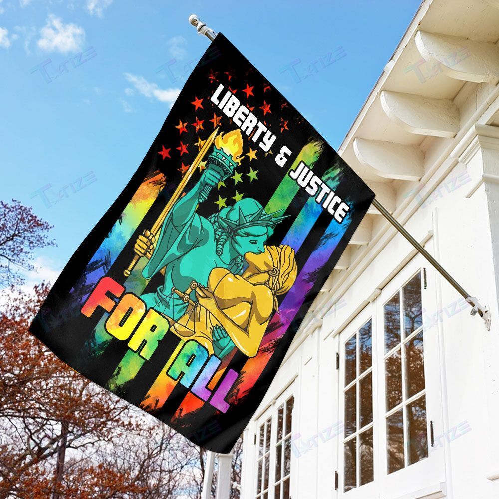 LGBT Lesbian Pride House Flag Liberty And Justice For All Lesbian LGBT Garden Flag