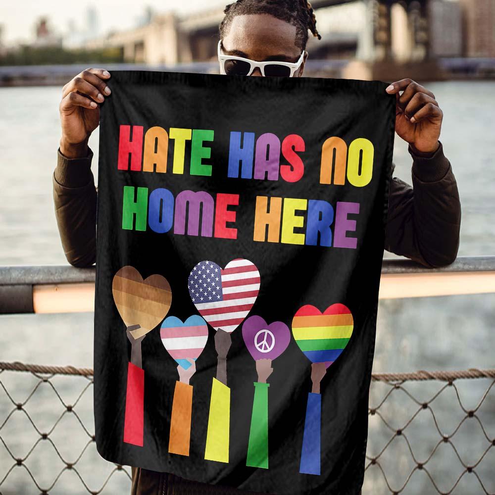 LGBT Melanin Flag Hate Has No Home Here Heart Black Garden And House Flag